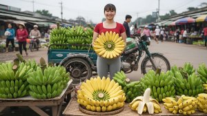 Собираем много бананов с бананового сада, вьетнамские бобы и плоды бамбука. Торгуем на рынке. Фуонг