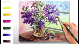 Сирень.  Букет. Как нарисовать цветы АКРИЛ! Сезон 9-9 | Мастер-класс ДЕМО