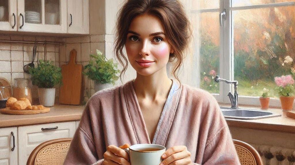 Девушка сидела на барном стуле и пила чай. Короткий халат закрывал небольшую часть её тела...