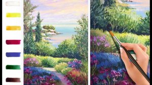 Кипарисы у моря. Как нарисовать пейзажАКРИЛ! Мастер-класс ДЕМО