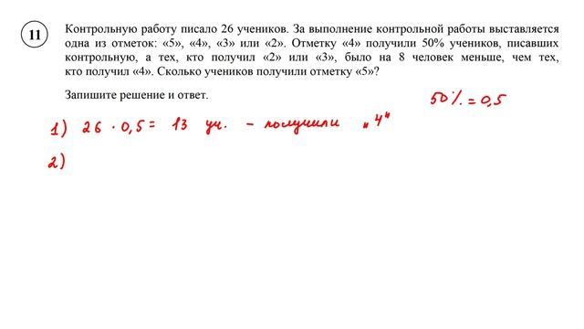 ВПР. Математика. 6 класс. Задание 11. Контрольную работу писало 26 учеников. За выполнение