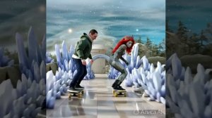 На скейте по аллее на фоне галактики