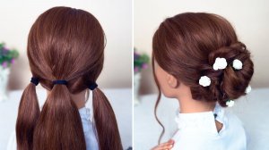 ПРИЧЕСКА РОЗОЧКА ПРОСТАЯ | РОЗА ИЗ ТРЕХ ХВОСТИКОВ ПЛЕТЕНИЕМ ПОШАГОВО