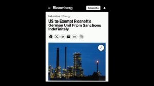 🛢 США в пятницу бессрочно выведут немецкое подразделение «Роснефти» из-под санкций, — Bloomberg