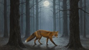 Лиса животное в ночном лесу: исследование пищи