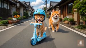 😹Мама кошечка смотрит как её маленький котёночек катается на самокате🔥