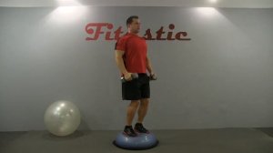 Подъем гантелей перед собой - в стороны, стоя на BOSU