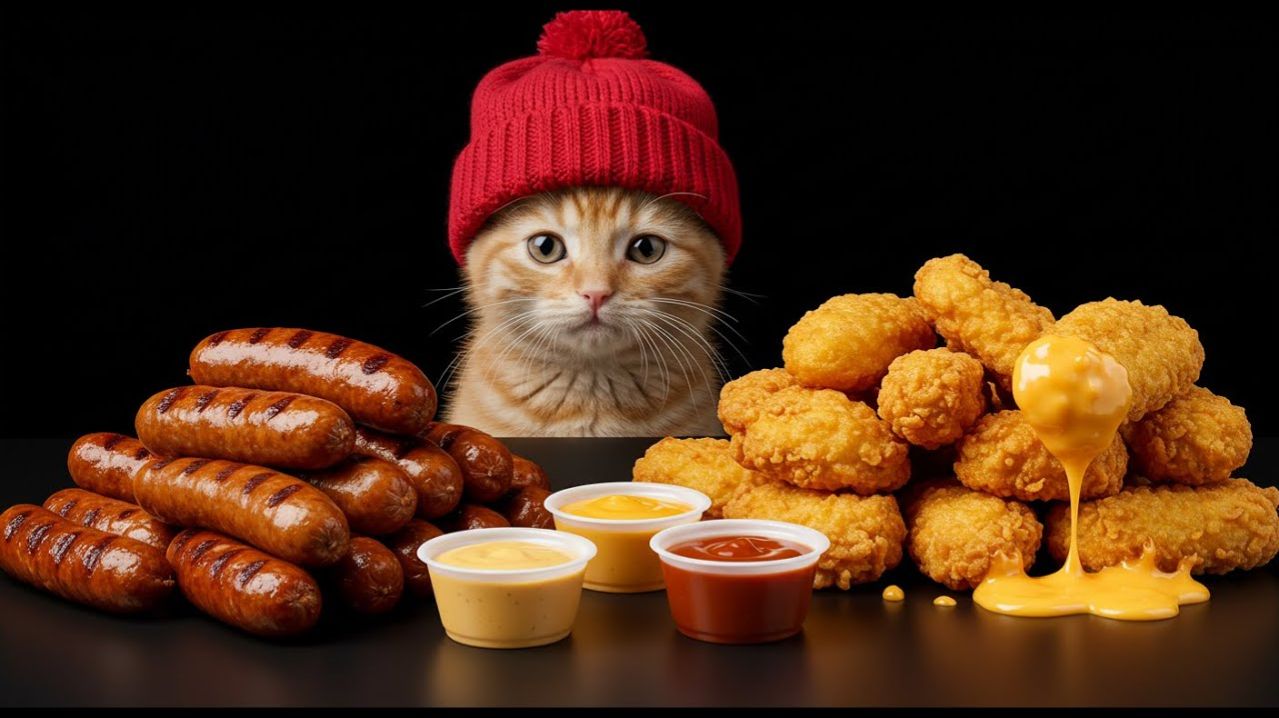 МУКБЭНГ ЧЕЛЛЕНДЖ С КОТОМ!!! КОТЯРА В КРАСНОЙ ШАПКЕ ПРОБУЕТ МЕСТНЫЙ ФАСТФУД/СТРИТФУД! РЕАКЦИЯ! 😽😾😼