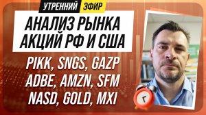 Анализ рынка акций РФ и США/ PIKK, SNGS, GAZP, ADBE, AMZN, SFM/ NASD, GOLD, MXI