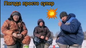 Надо скорее собирать рыбу со льда ,Рыбалка в конце февраля .