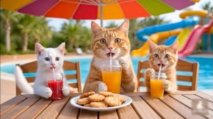 😹Мама кошечка и её маленькие котятки пьют сок и едят вкусные вкусняшки🔥