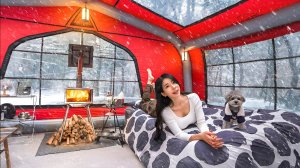 Kirin Camp - Snow CAMPING Inside a Huge CAPSULE Inflatable Tent