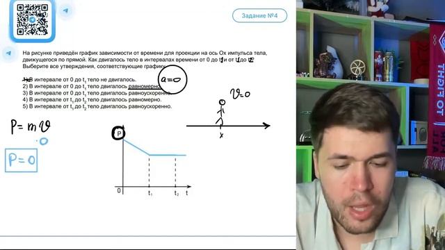 На рисунке приведён график зависимости от времени для проекции на ось Ох импульса - №37179