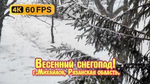 Весенний снегопад - город Михайлов Рязанская область. Слоу-моушен slow motion. 4К