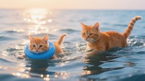 Рыжик учится плавать, ловит рыбу и наслаждается пляжным отдыхом с мамой