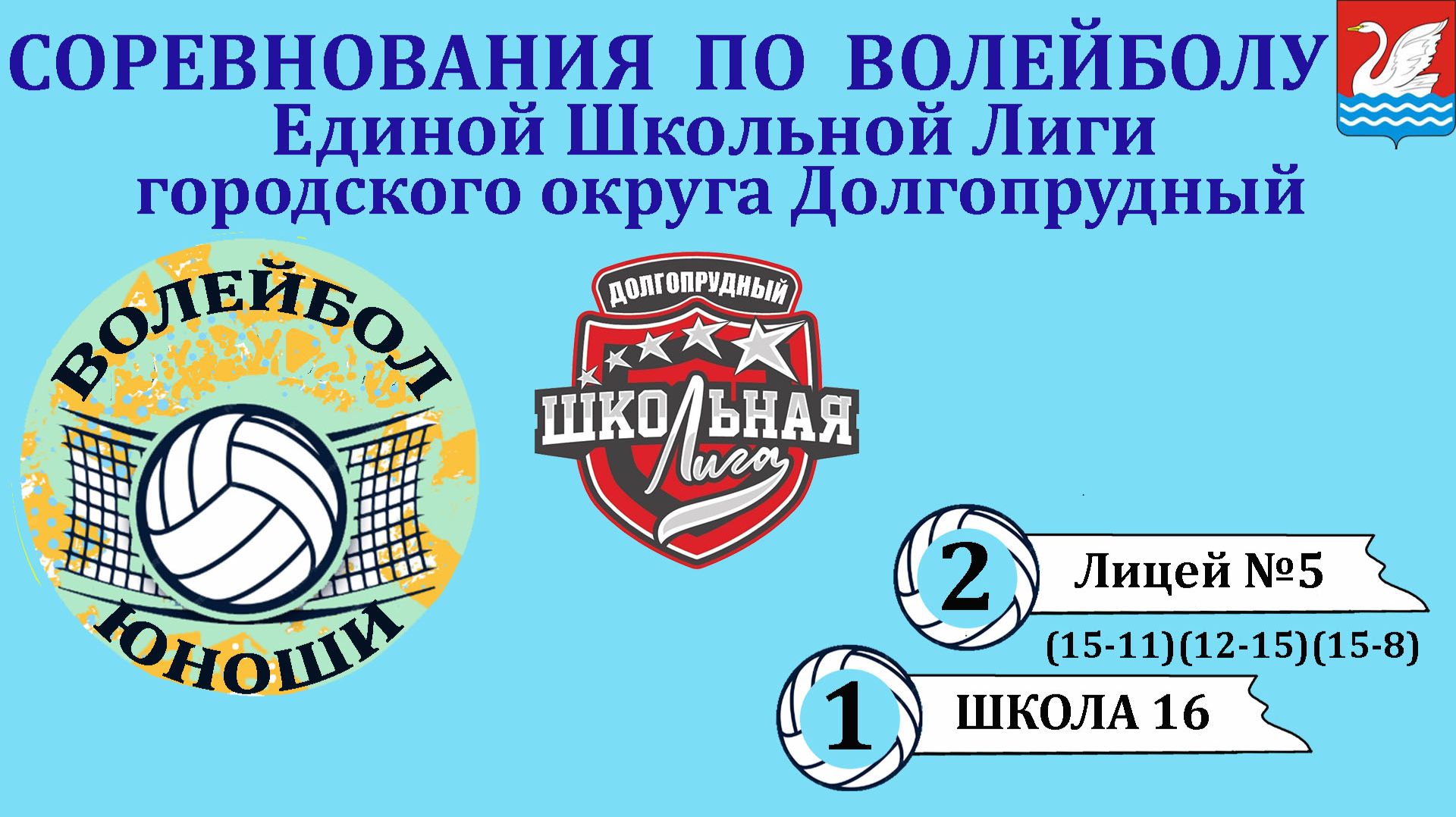 Лицей №5  2-1 (15-11)(12-15)(15-8)  СОШ 16