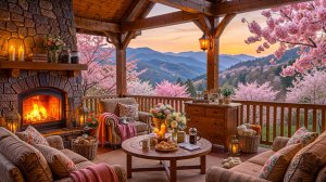 Весенний закат в горах 🌸 Камин и цветущая сакура