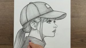Как легко и пошагово нарисовать симпатичную девушку в кепке карандашом