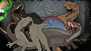 Тиранозавр Рекс и Спинозавр .VS. Индоминус Рекс и Гигантозавр - Реакция на SlicK - Мир Юрский Период