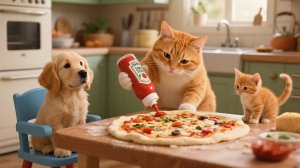 ама-кошка спасает раненого щенка в лесу и готовит пиццу для всех! 🍕