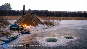 Жаркая палатка во время Метели. Рыбалка и Кемпинг с собакой