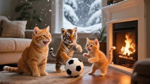 Рыжик и мама-кошка забирают домой раненого тигра, лечат его, готовят ребрышки и играют в футбол!