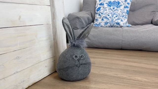 Дверной стоппер ЗАЙКА В ОЧКАХ, текстиль, серый, 34 см, 2031719-1