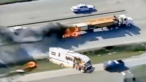 Крутая погоня полиции США за Домам на колёсах и Грузовиком - со стрельбой и тараном.