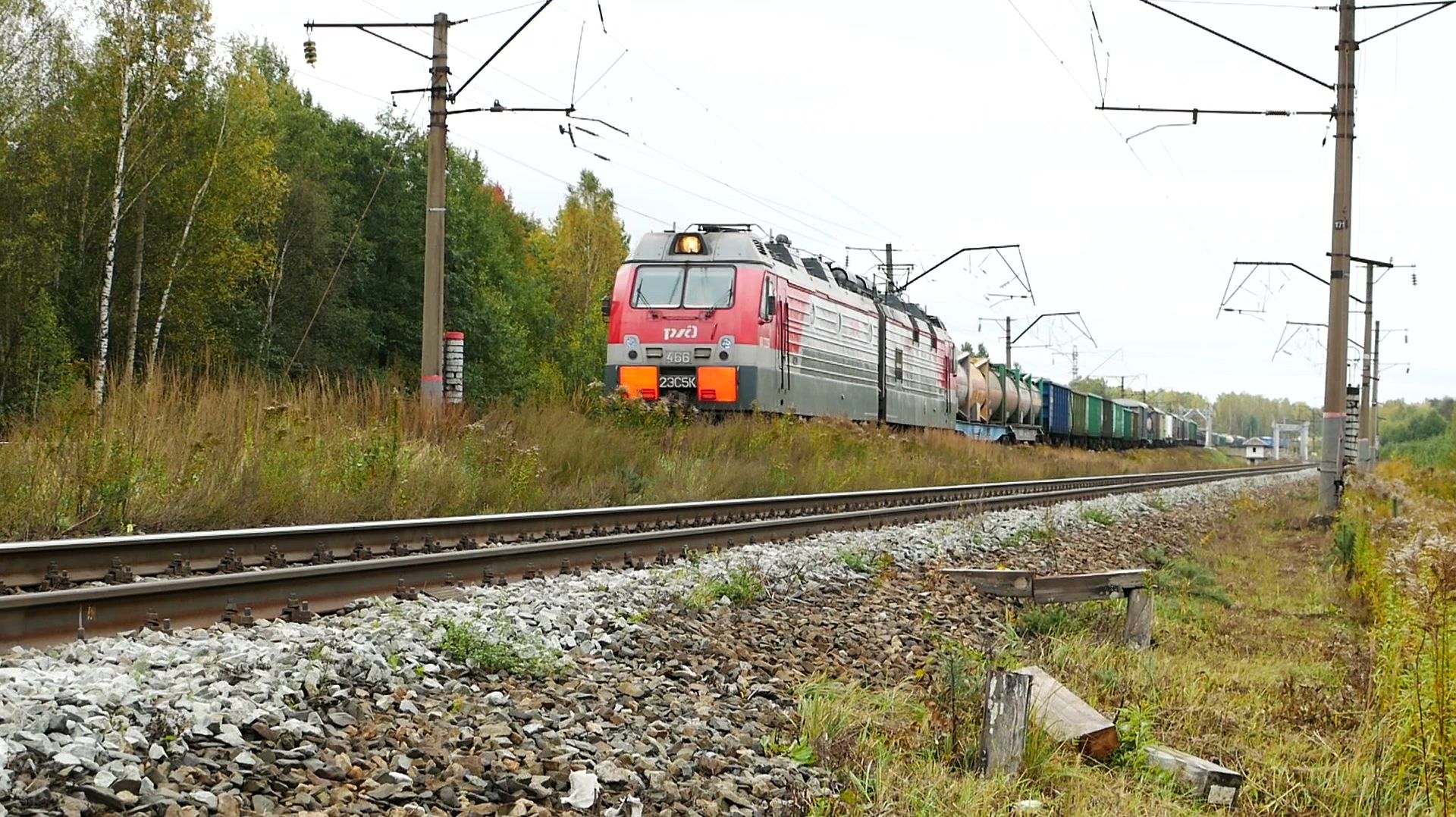 Электровоз 2ЭС5К-466 с грузовым поездом не перегоне Линда - Тарасиха