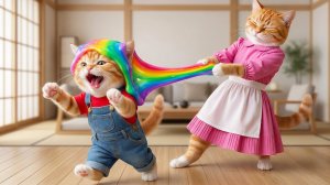 Котик прилип на слайм, мультик/видео про котиков, мультик, детям