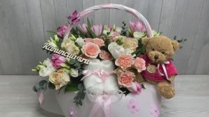 Корзина цветов на выписку девочки