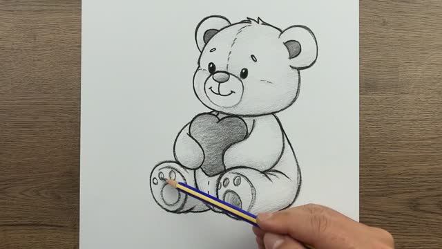 Как нарисовать просто милого плюшевого мишку карандашом