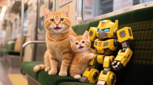 Рыжик и мама-кошка работают в закусочной с жареной курочкой —  ради игрушечного Трансформера! 🍗🤖💛