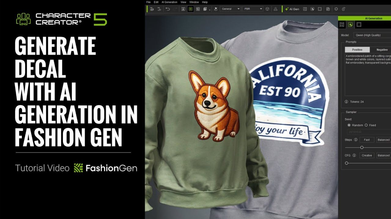 Создавайте кастомные декали с ИИ в FashionGen для Character Creator 5!