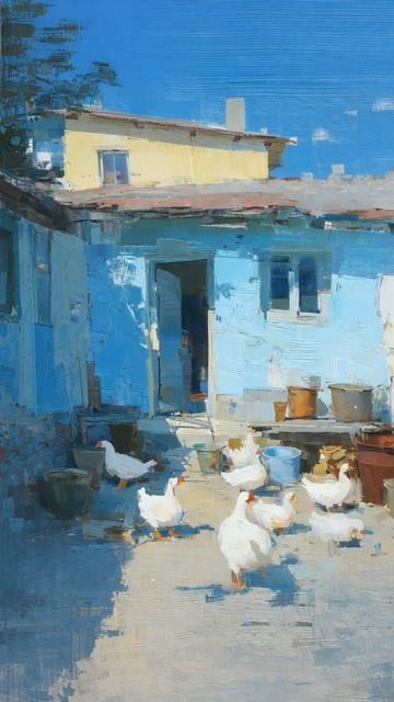 Деревенский двор в яркий солнечный день (картина #1090) / Арт-студия Нормова