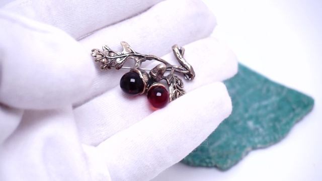 Брошь веточка Желуди янтарь латунь бронза бижутерия 250М Хорошие Вещи