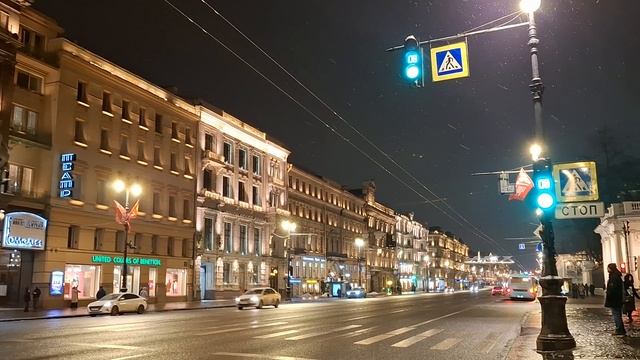 Санкт-Петербург ночной. Невский проспект, магазин Елисеевых, театр Комедии. Красивая подсветка