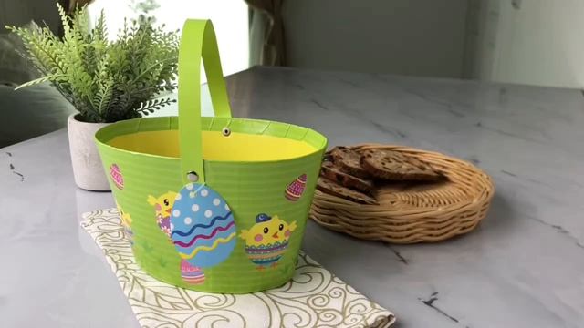 Декоративная пасхальная корзина ЯРКАЯ ПАСХА, бумага, зелёная, 20х12 см, KBD000080-3