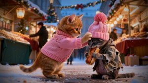⭐ Рыжик спас маленького котенка на Рождественской ярмарке ❤️❄️  Зимняя история