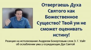 Отвергаешь Духа Святого как Божественное Существо - Твой ум не сможет оценивать истину!