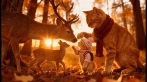 Джинджи и мама знакомятся с семейством оленей 🦌🍁  Волшебное осеннее мгновение