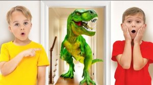 Дети превращают игрушки в настоящих динозавров — Весёлые истории для детей!