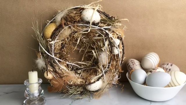 Декоративный пасхальный венок СВЕТ ЖИЗНИ, ротанг, солома, перья, полиэстер, 25 см, 2055402