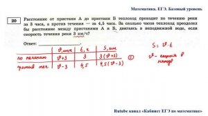 ЕГЭ. Математика. Базовый уровень. Задание 20. Расстояние от пристани А до пристани Б теплоход