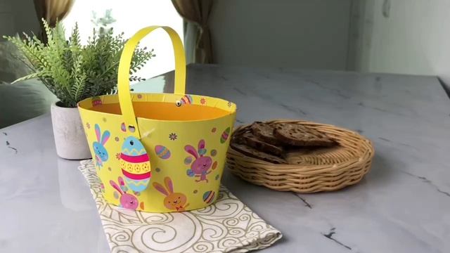 Декоративная пасхальная корзина ЯРКАЯ ПАСХА, бумага, жёлтая, 20х12 см, KBD000080-2