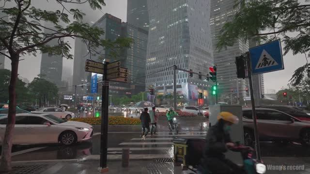 Прогулка под дождем, Новый город Чжуцзян, Гуанчжоу, Китай