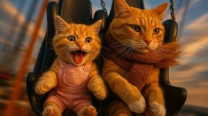 Захватывающий день в парке развлечений с мамой кошкой и котенком