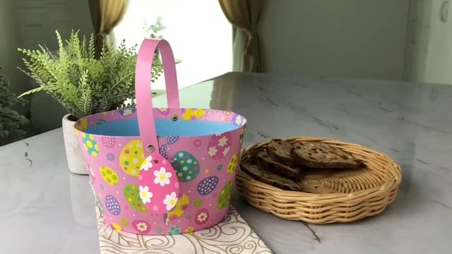 Декоративная пасхальная корзина ЯРКАЯ ПАСХА, бумага, розовая, 20х12 см, KBD000080-1