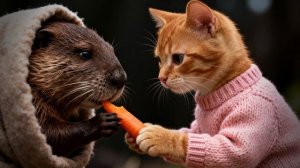 Джинджи и Мисти помогают больному бобру зимой ☀️