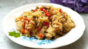 Рис с грибами и овощами на сковороде – простой и вкусный рецепт